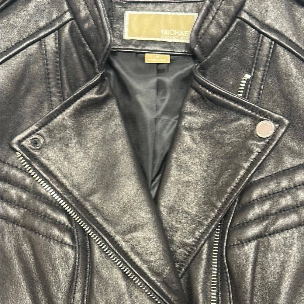 Michael Kors Black Leather Jacket Asymmetrical Design - Picture 7 of 12
